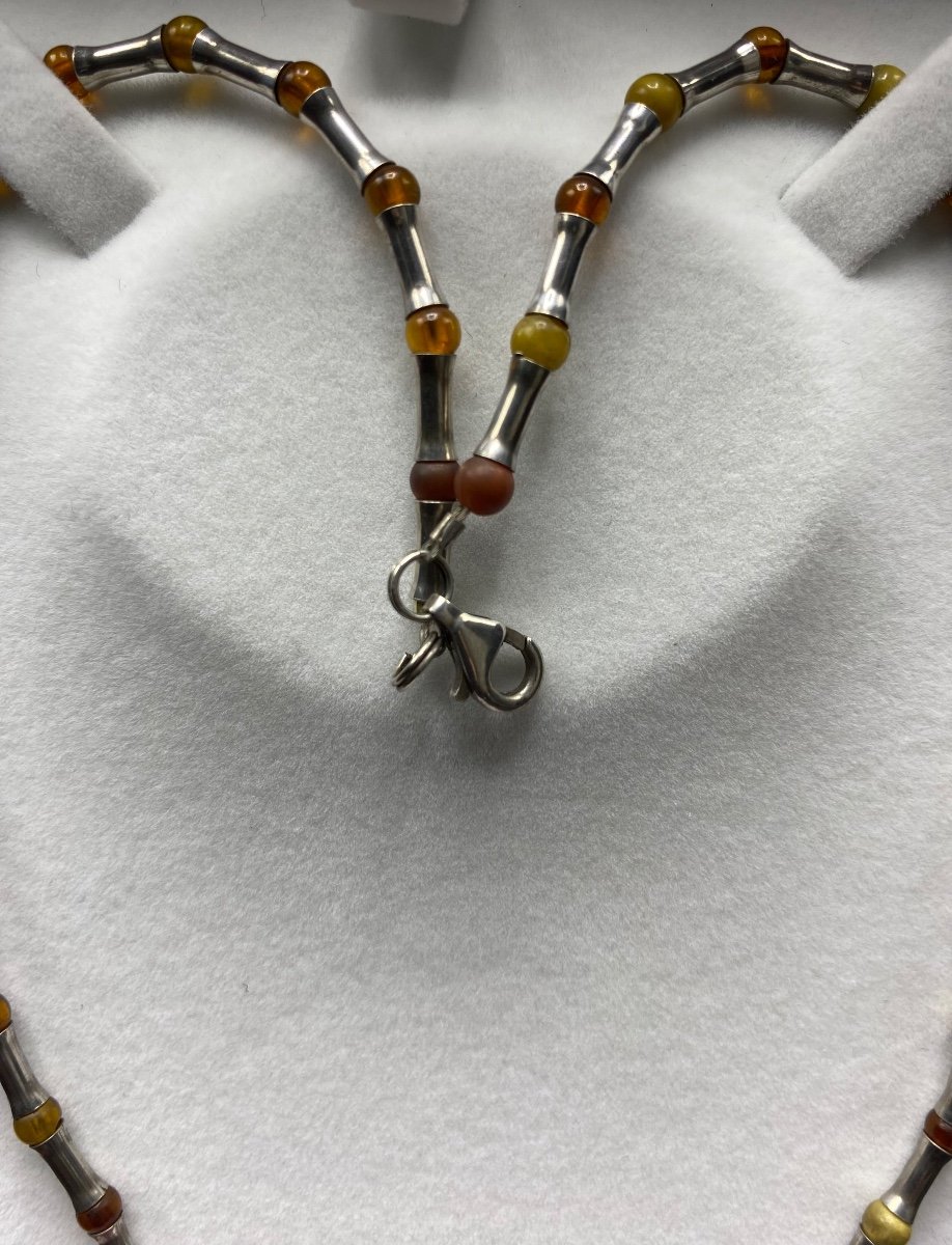 1960s/70s European Silver And Amber Bead Necklace-photo-2