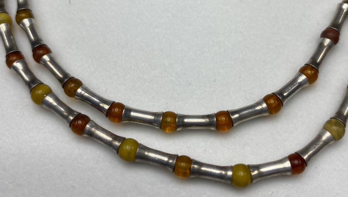 1960s/70s European Silver And Amber Bead Necklace-photo-4