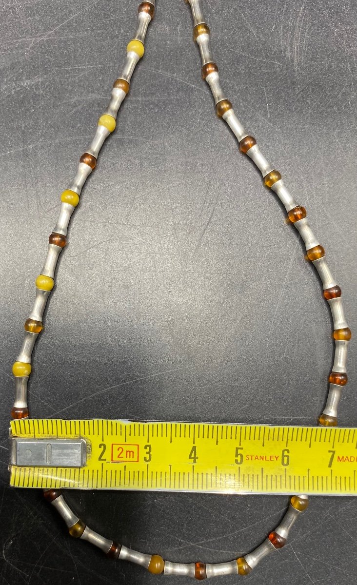 1960s/70s European Silver And Amber Bead Necklace-photo-1