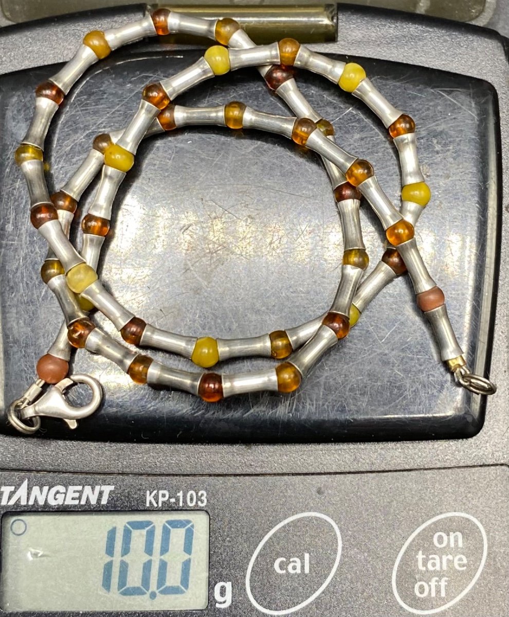 1960s/70s European Silver And Amber Bead Necklace-photo-3