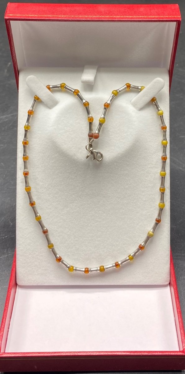 1960s/70s European Silver And Amber Bead Necklace