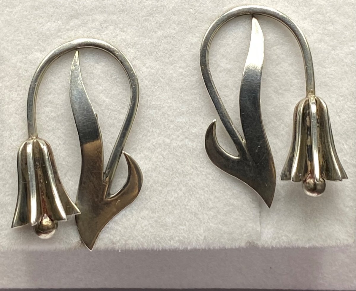 Paire De Boucles D’oreille En Argent Massif Mexicaines Des Années 1960/70-photo-4