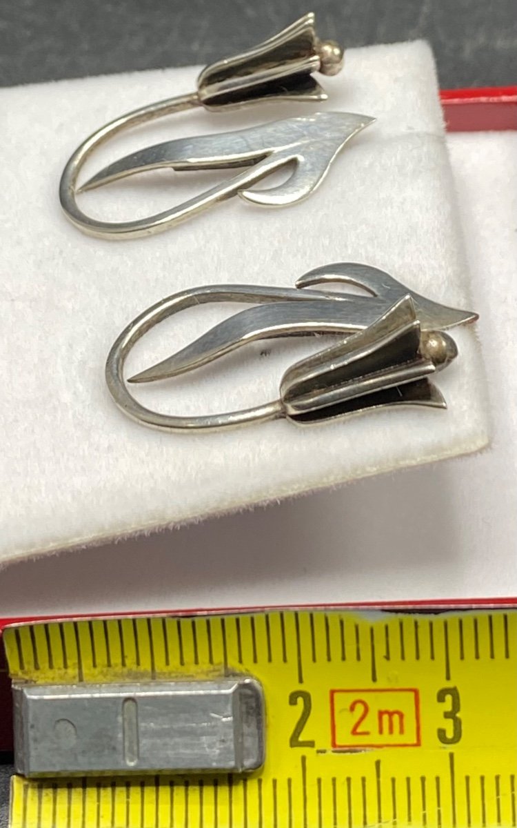 Paire De Boucles D’oreille En Argent Massif Mexicaines Des Années 1960/70-photo-3