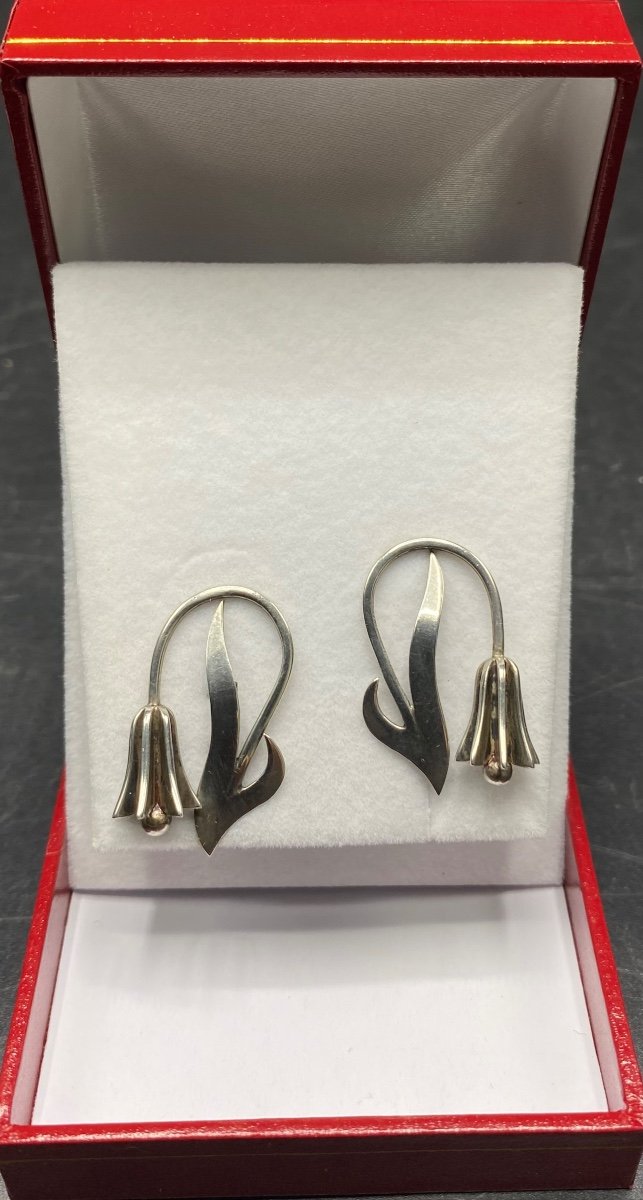 Paire De Boucles D’oreille En Argent Massif Mexicaines Des Années 1960/70