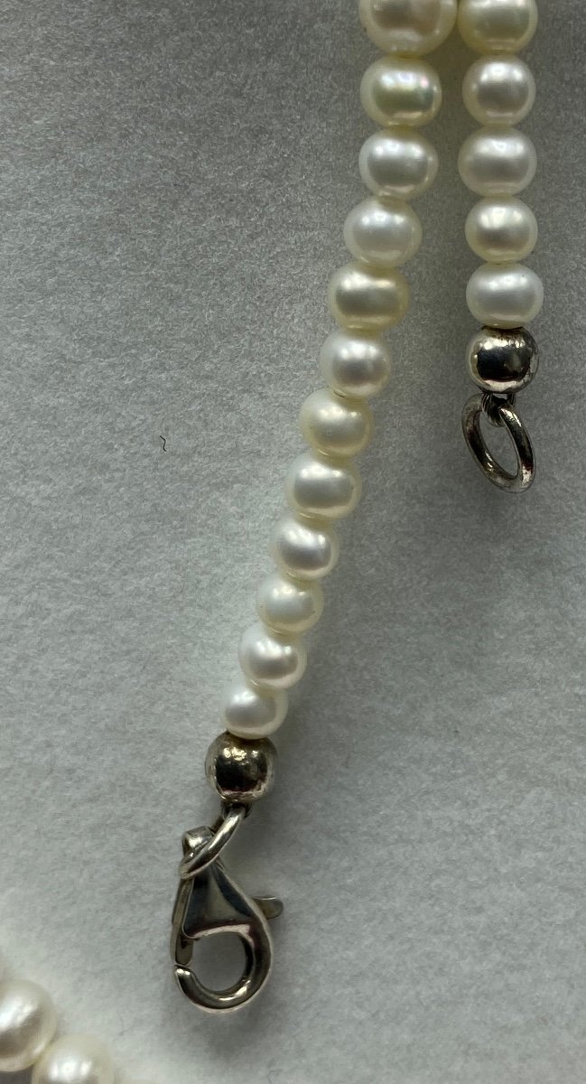 Collier De Perles De Culture Et Argent Massif Des Années 1980 Étranger -photo-2