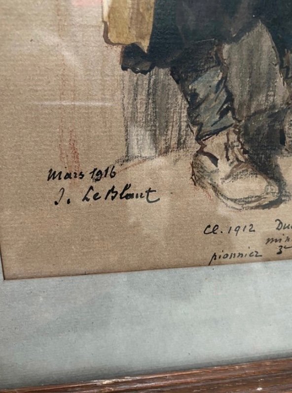 Dessin Au Crayon Aquarelle Et Rehauses De Gouache Par Julien Le Blant Daté Mars 1916-photo-2