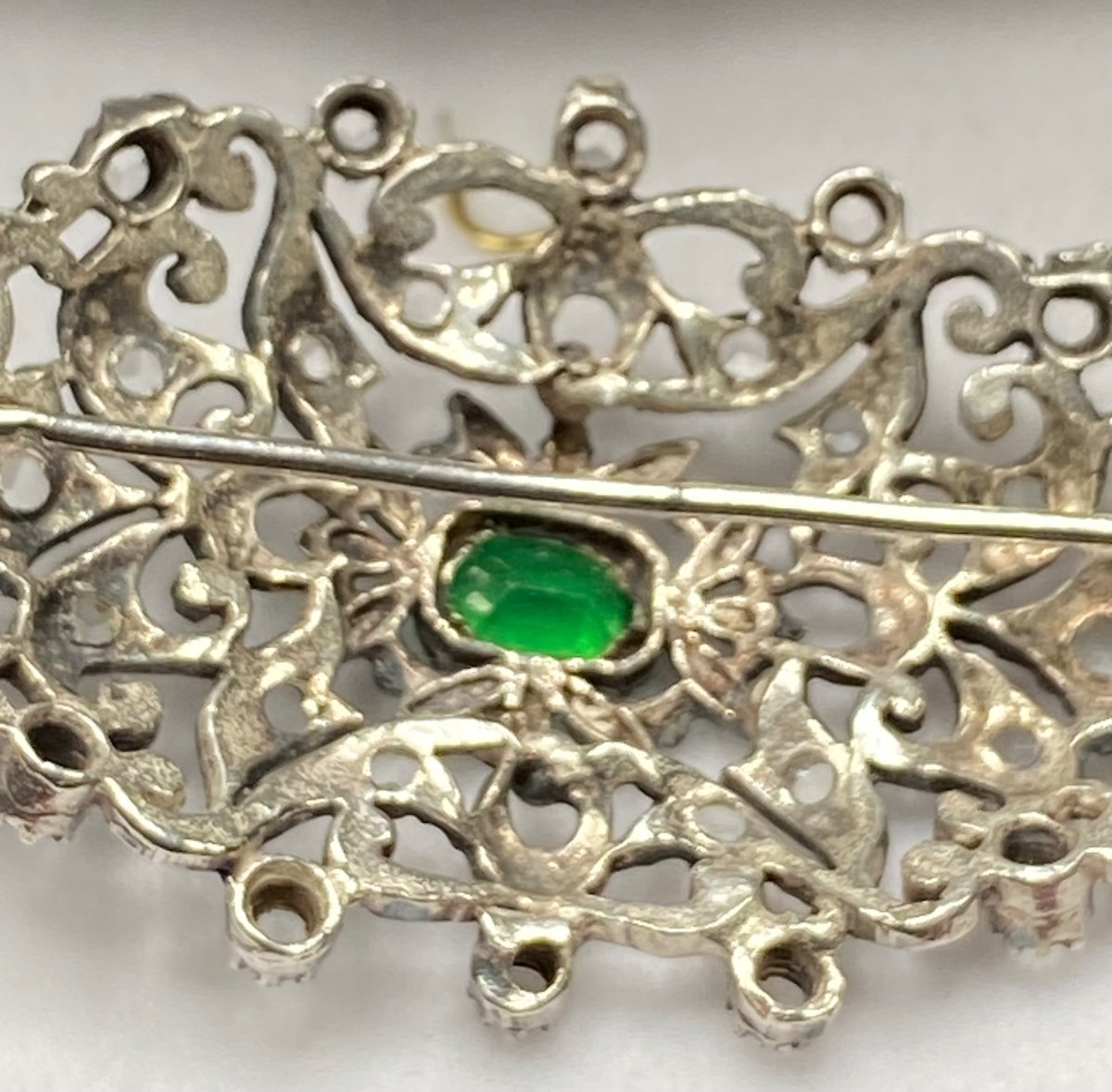 French Sterling Silver And Crystal Brooch Circa 1900-photo-3