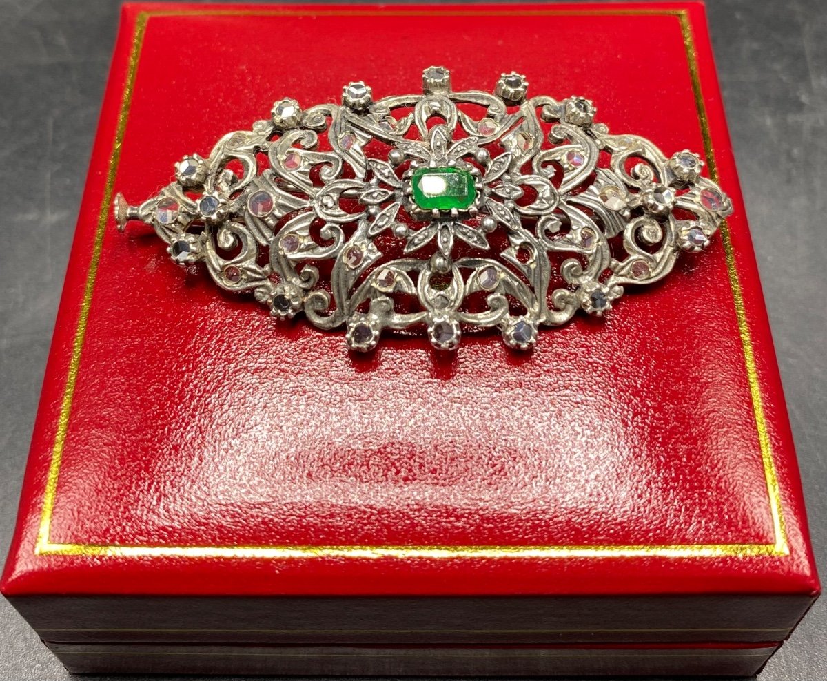 French Sterling Silver And Crystal Brooch Circa 1900-photo-1