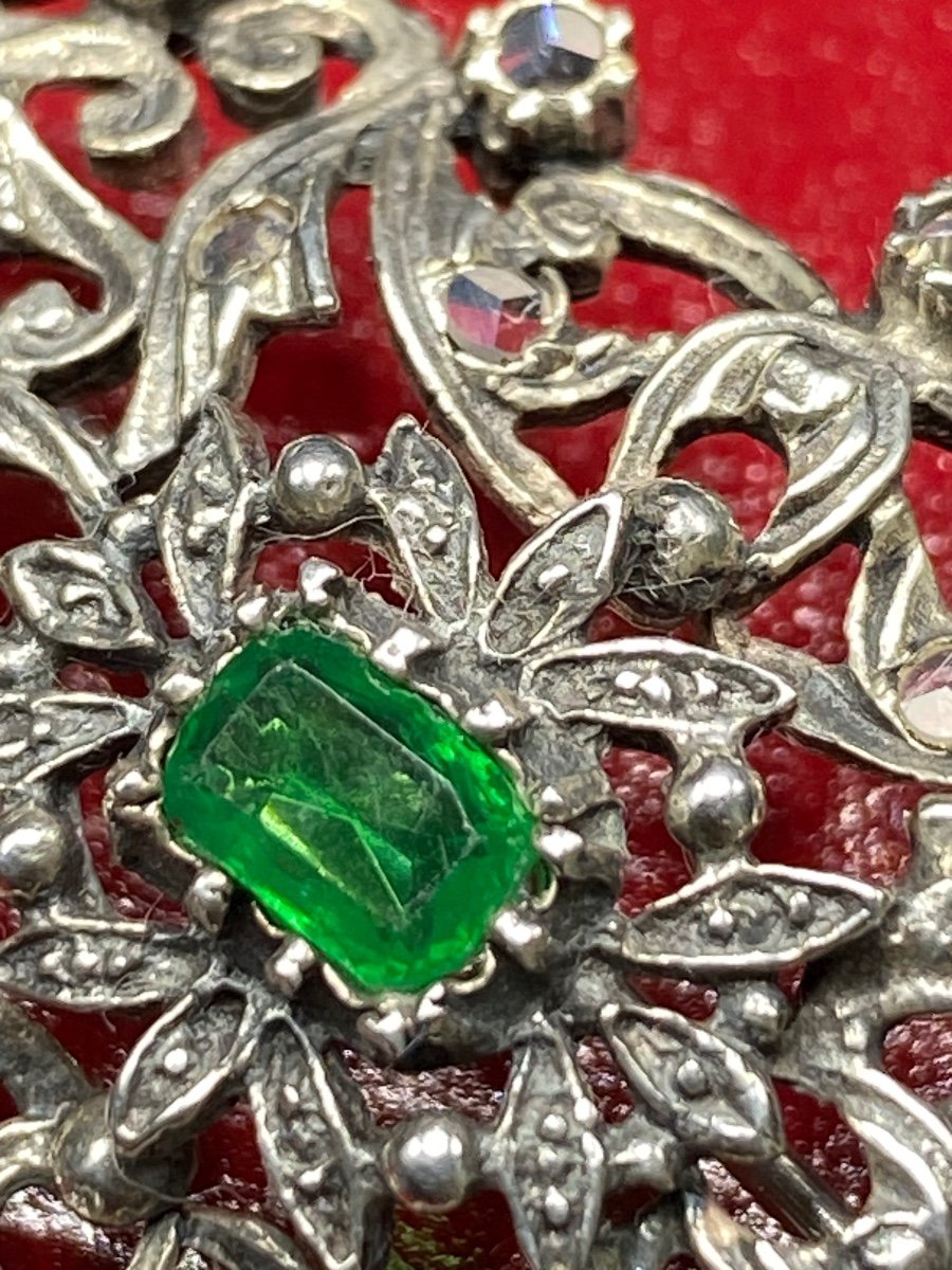 French Sterling Silver And Crystal Brooch Circa 1900-photo-3