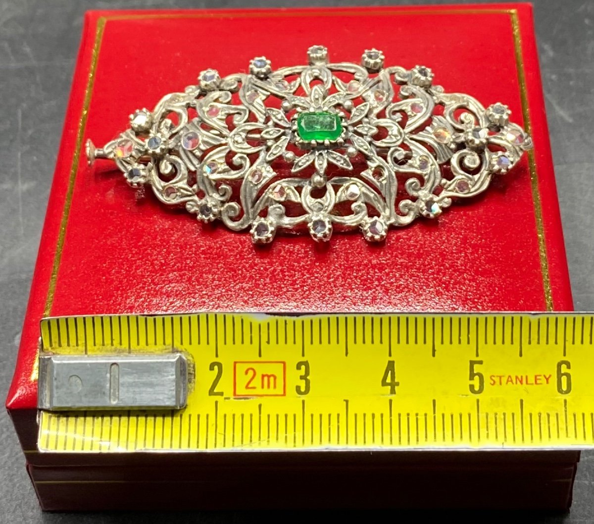 French Sterling Silver And Crystal Brooch Circa 1900-photo-5