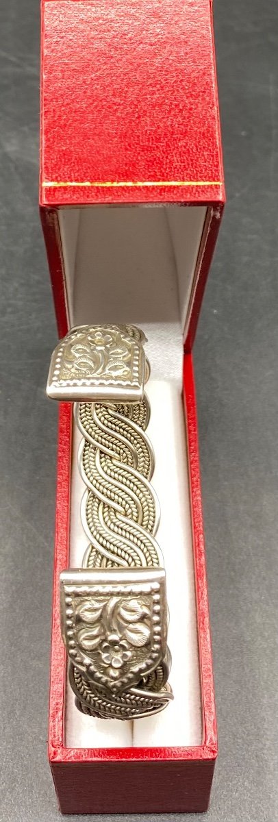 3/4 Bangle Bracelet In Solid Silver From India From The 1960s/70s-photo-2