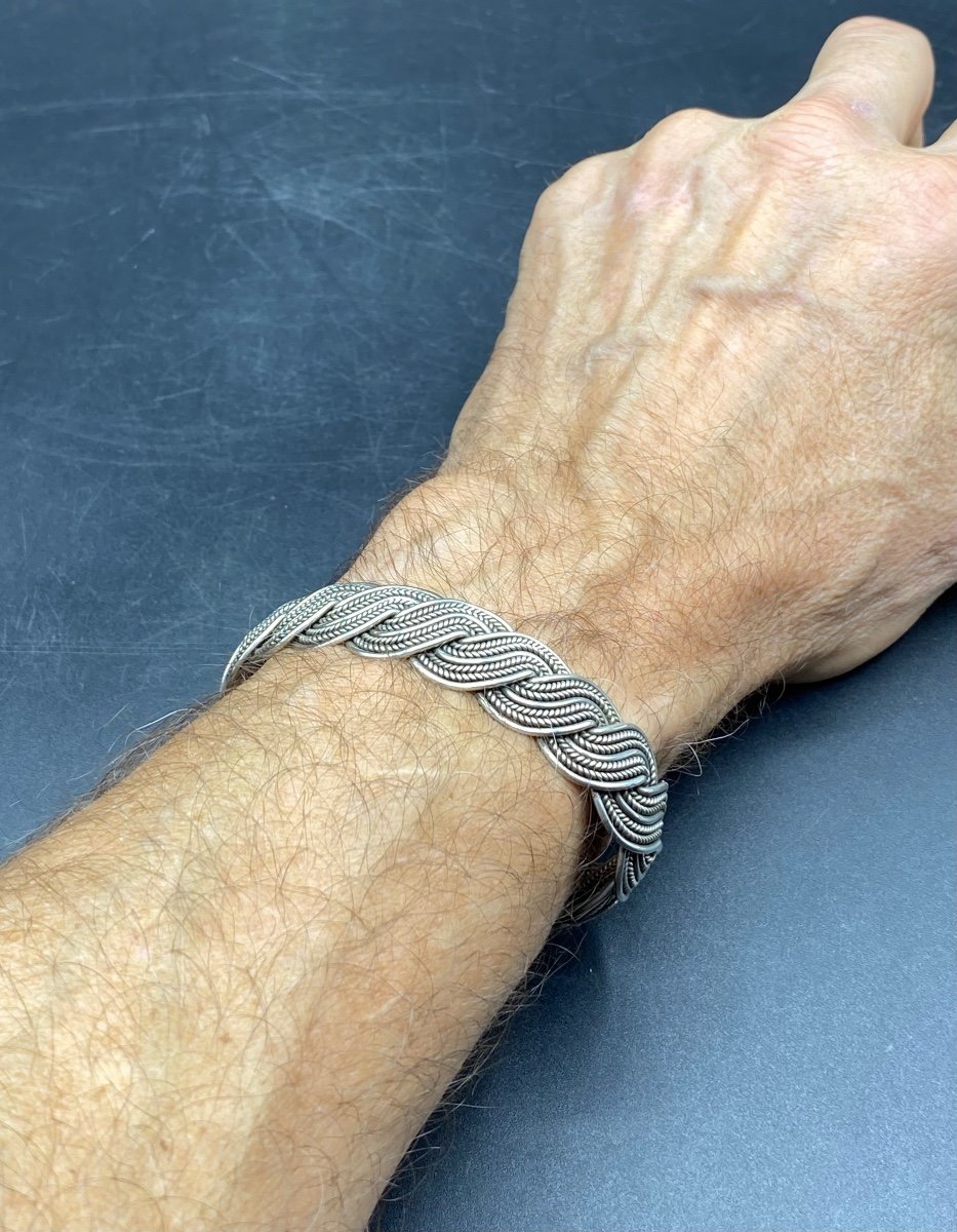 3/4 Bangle Bracelet In Solid Silver From India From The 1960s/70s-photo-4