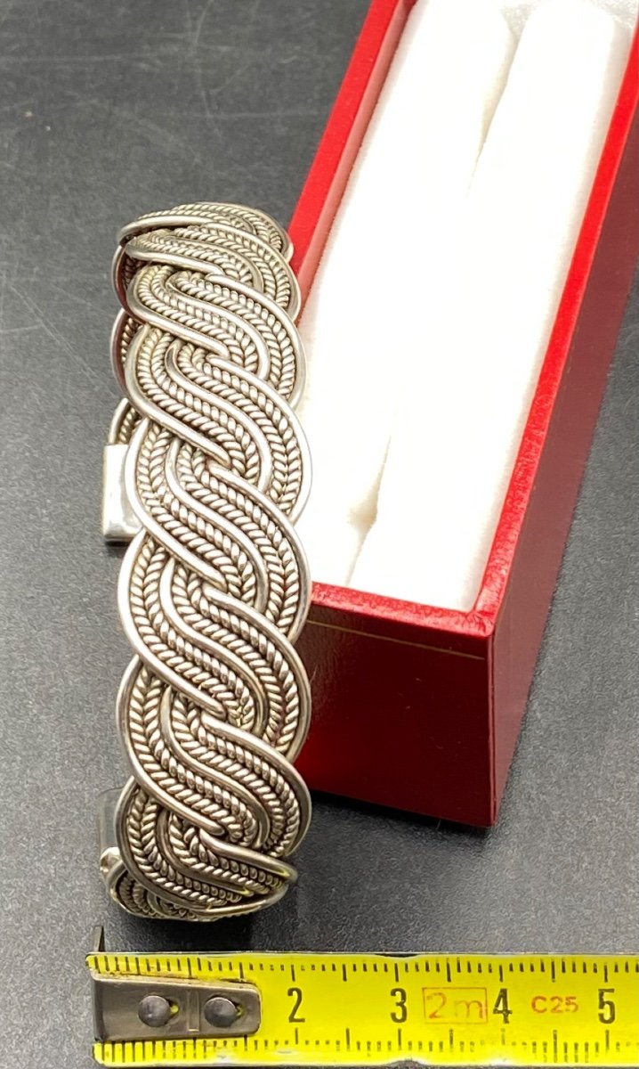 3/4 Bangle Bracelet In Solid Silver From India From The 1960s/70s-photo-5