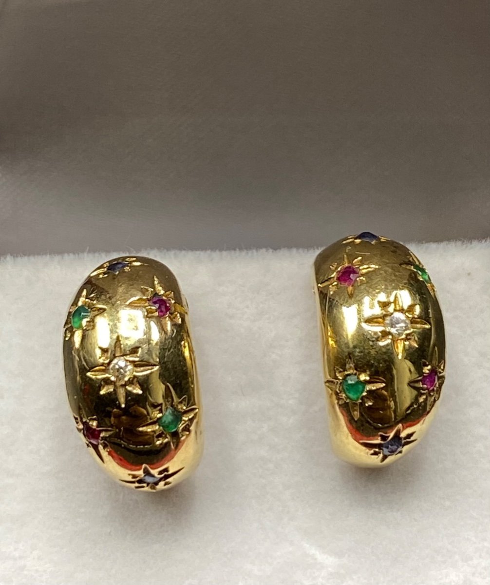 Pair Of French 1970s/80s Gold Plated Gemstone Stud Earrings -photo-2