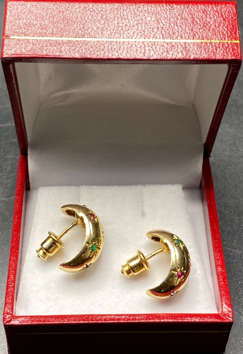 Pair Of French 1970s/80s Gold Plated Gemstone Stud Earrings -photo-4