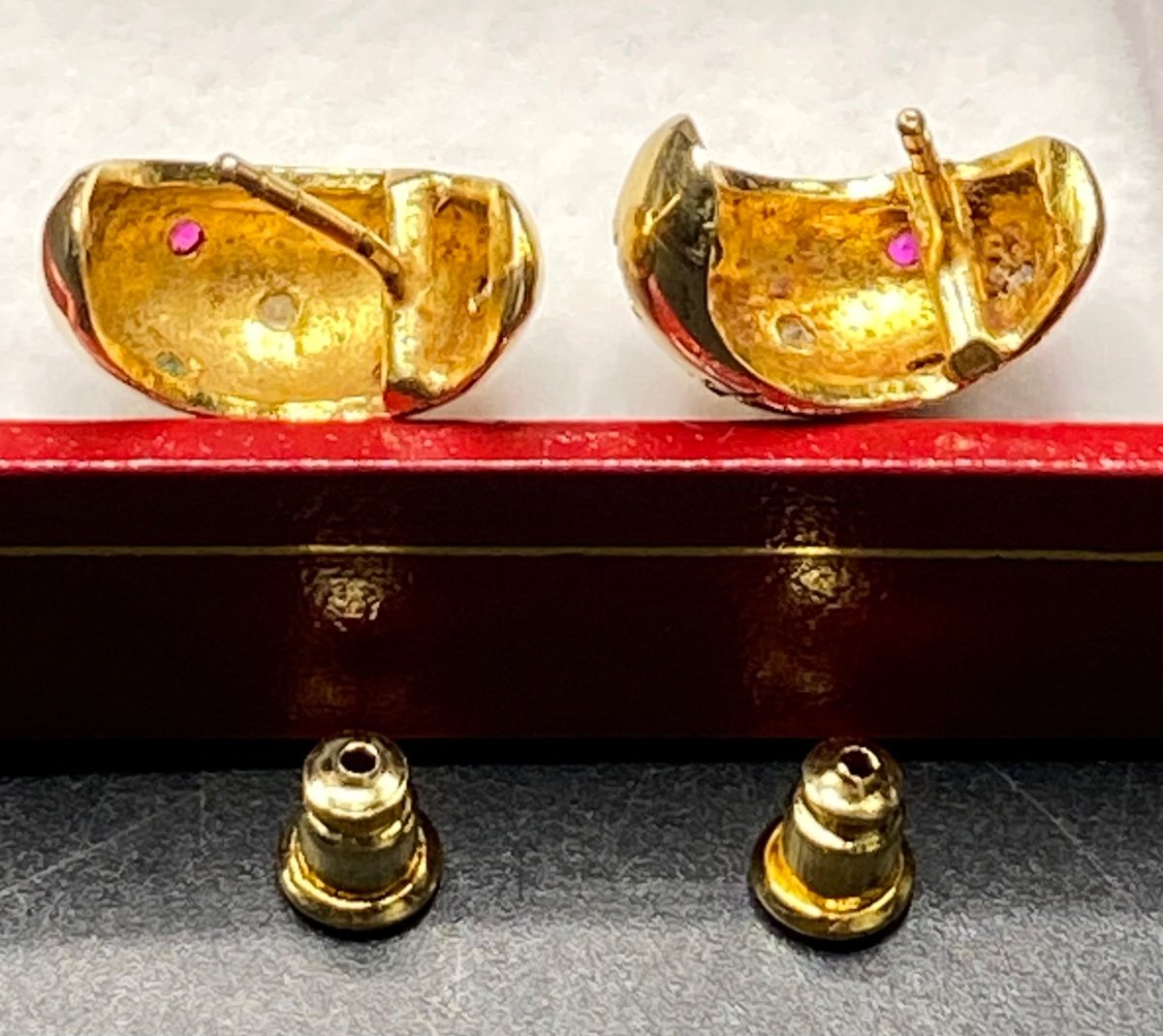 Pair Of French 1970s/80s Gold Plated Gemstone Stud Earrings -photo-3