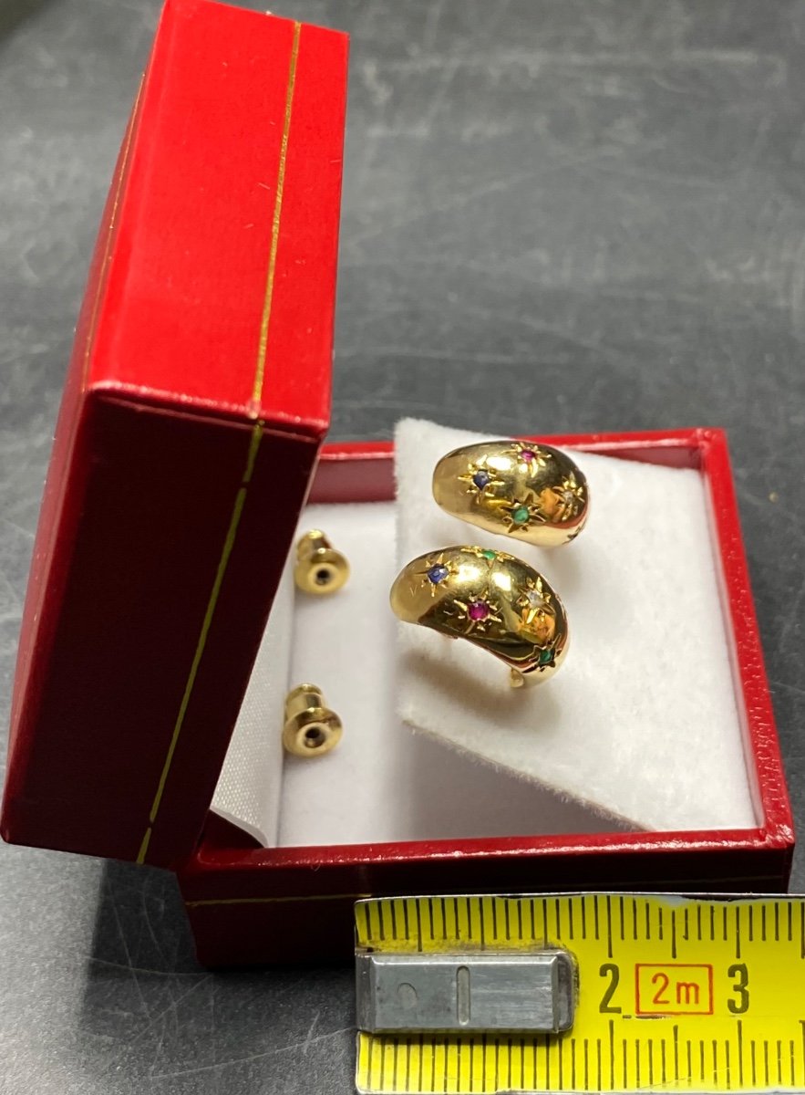 Pair Of French 1970s/80s Gold Plated Gemstone Stud Earrings -photo-4