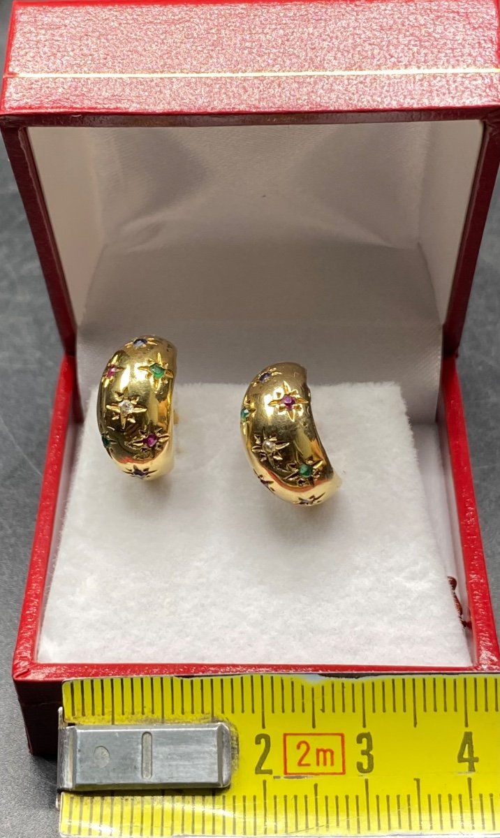 Pair Of French 1970s/80s Gold Plated Gemstone Stud Earrings -photo-5