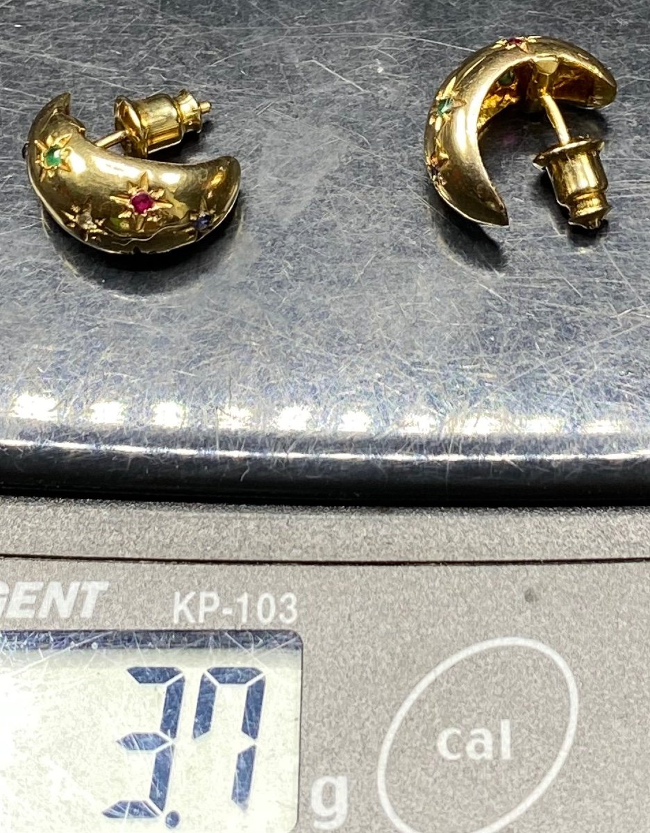 Pair Of French 1970s/80s Gold Plated Gemstone Stud Earrings -photo-6