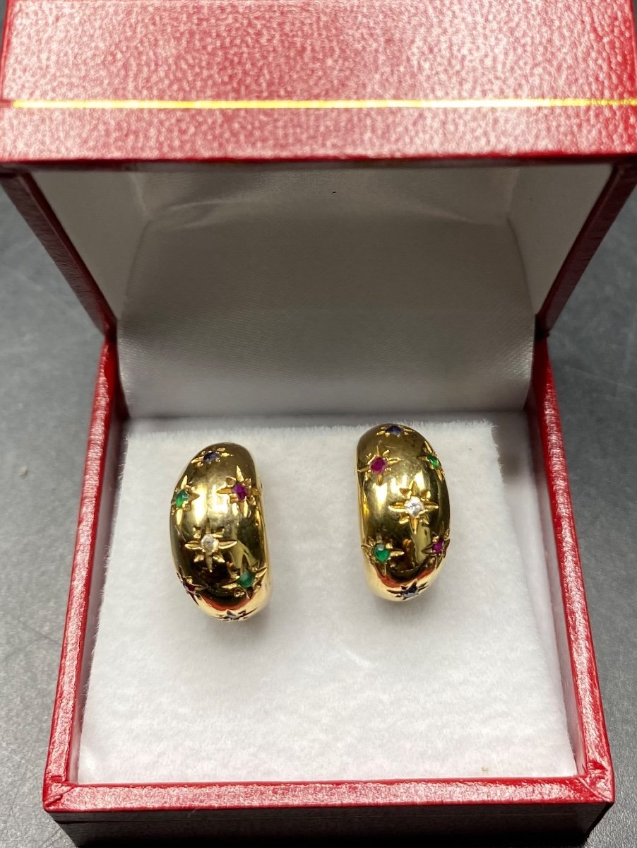 Pair Of French 1970s/80s Gold Plated Gemstone Stud Earrings 