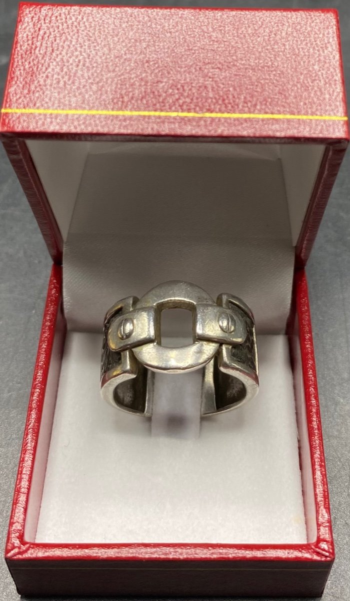 1960s/70s European Solid Silver And Leather Men's Ring