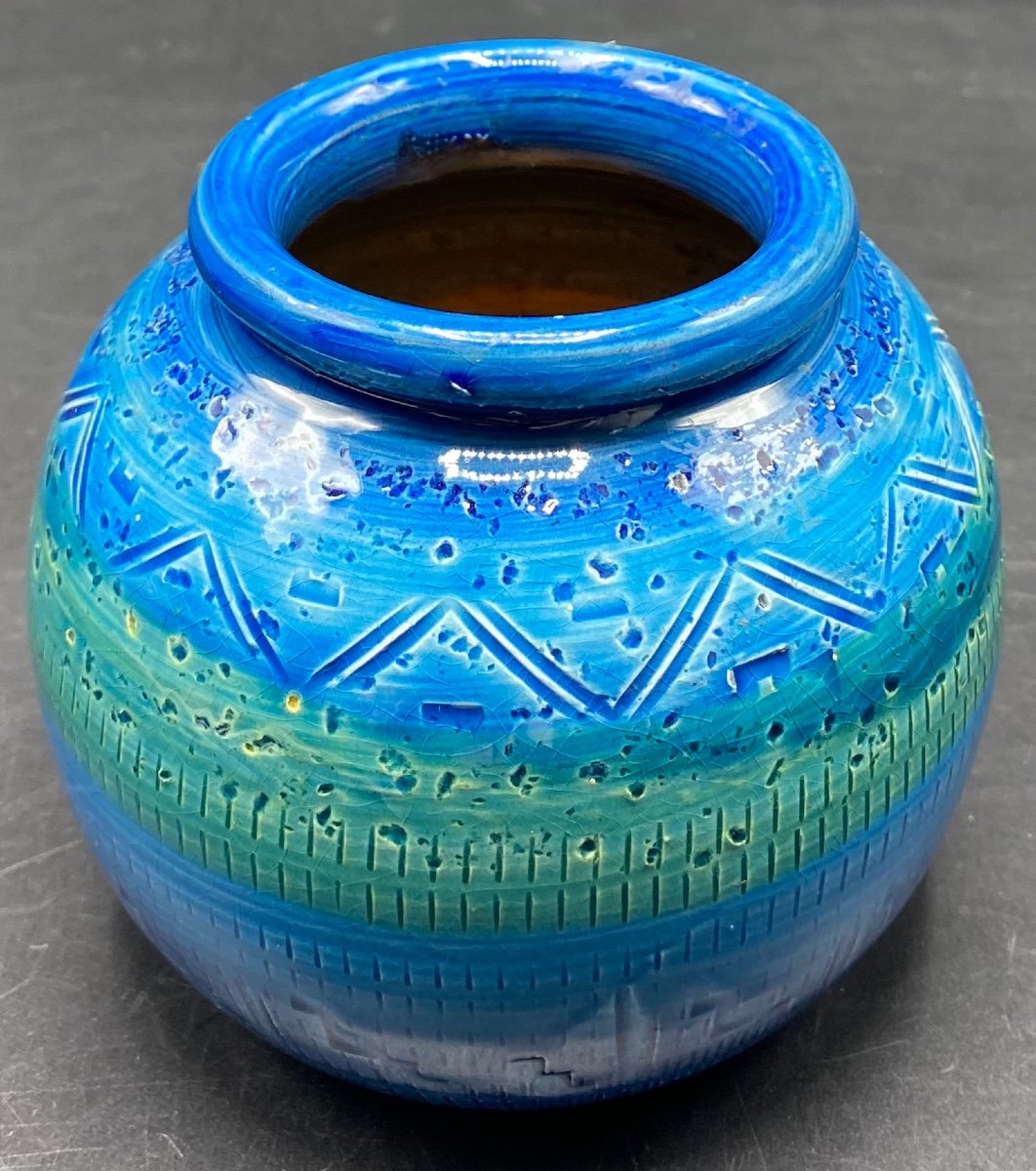 Small Glazed Ceramic Ball Vase By Aldo Londi Circa 1960-photo-2