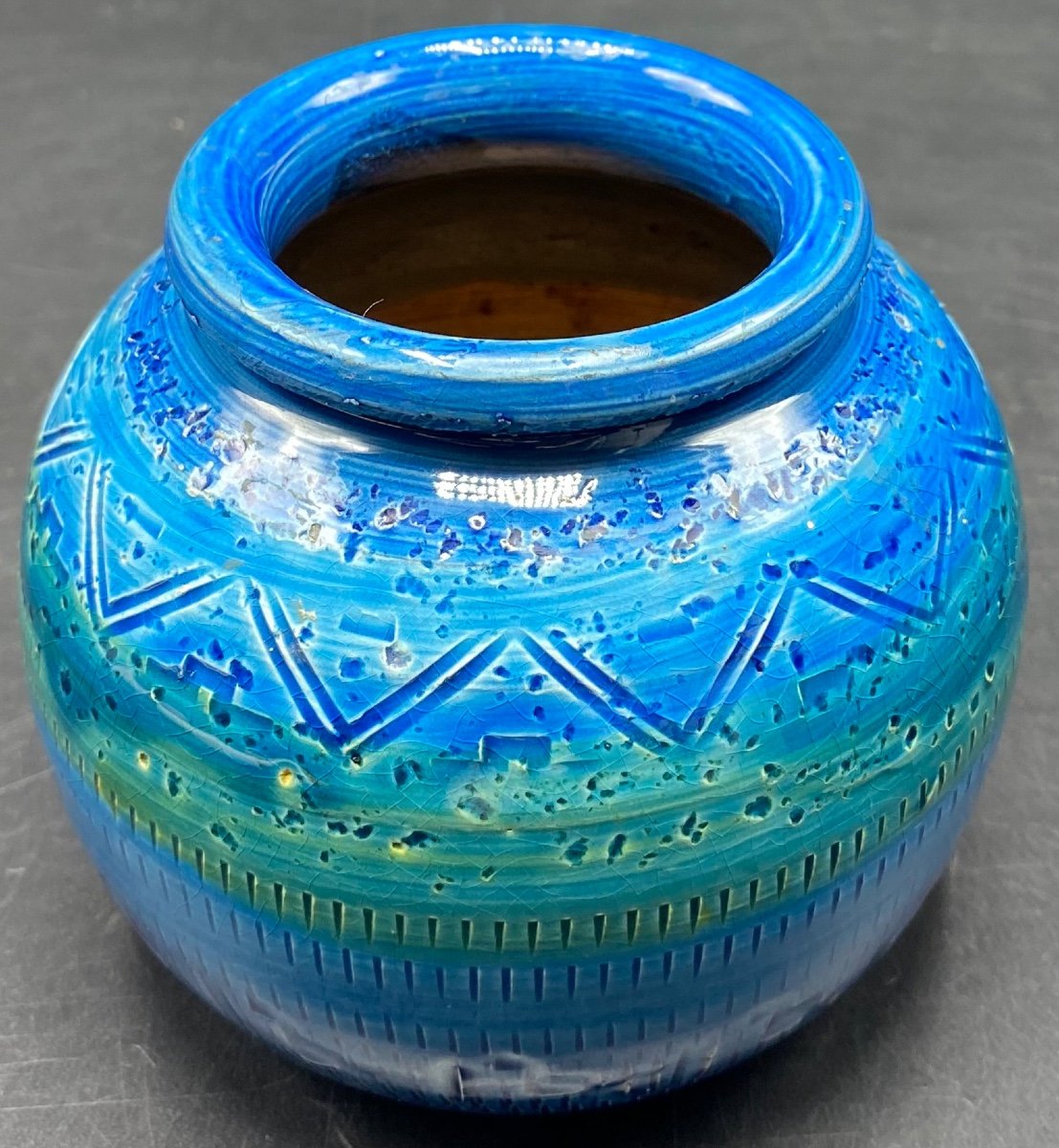 Small Glazed Ceramic Ball Vase By Aldo Londi Circa 1960-photo-4