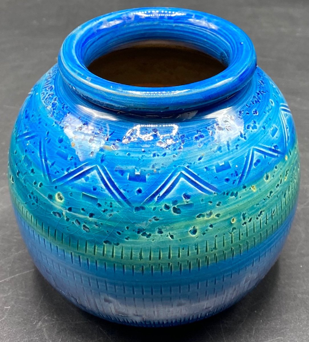 Small Glazed Ceramic Ball Vase By Aldo Londi Circa 1960