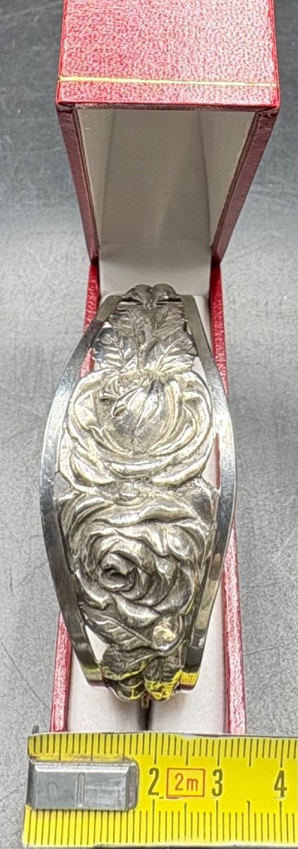 Bracelet Jonc Ouvrant En Argent Massif Français Des Années 1920-photo-5