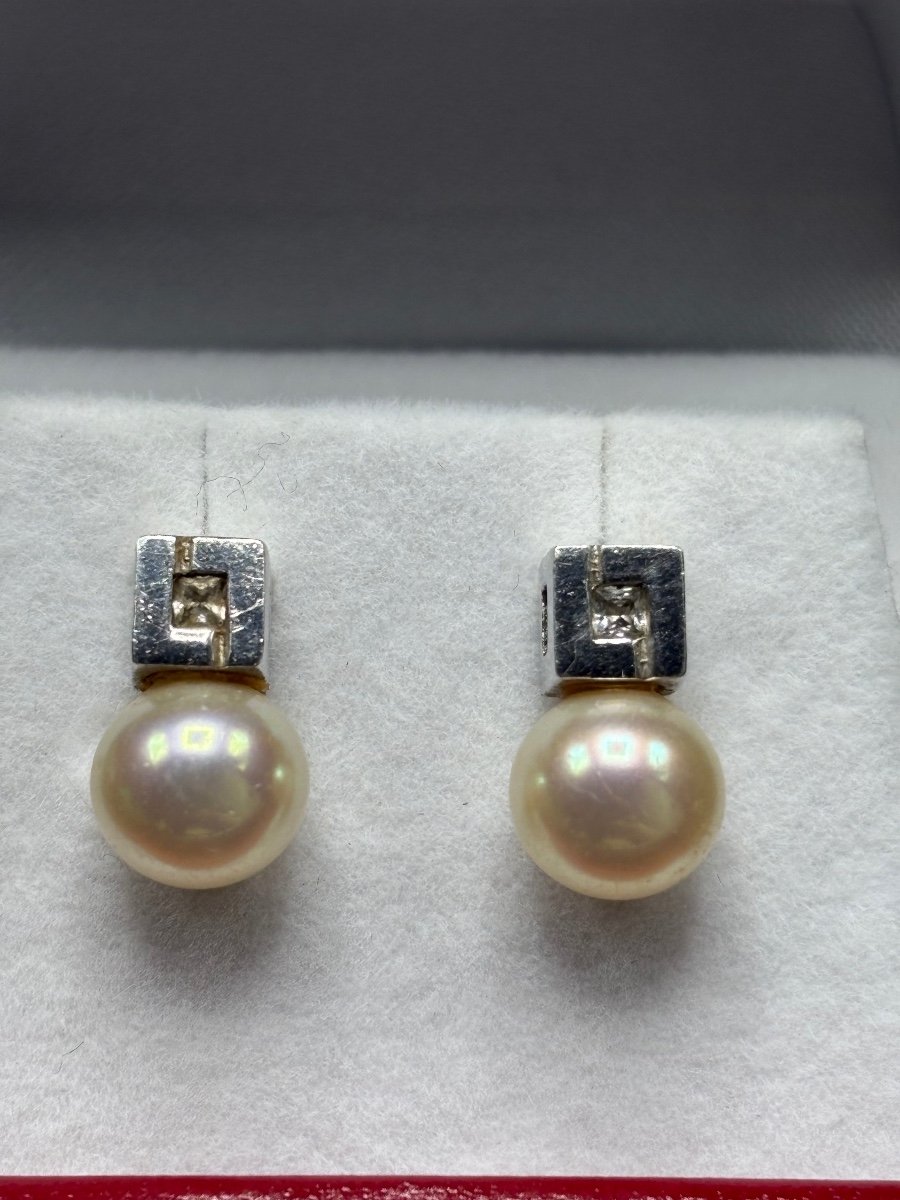 Pair Of Sterling Silver Oxide And French Cultured Pearl Earrings From The 1980s-photo-3