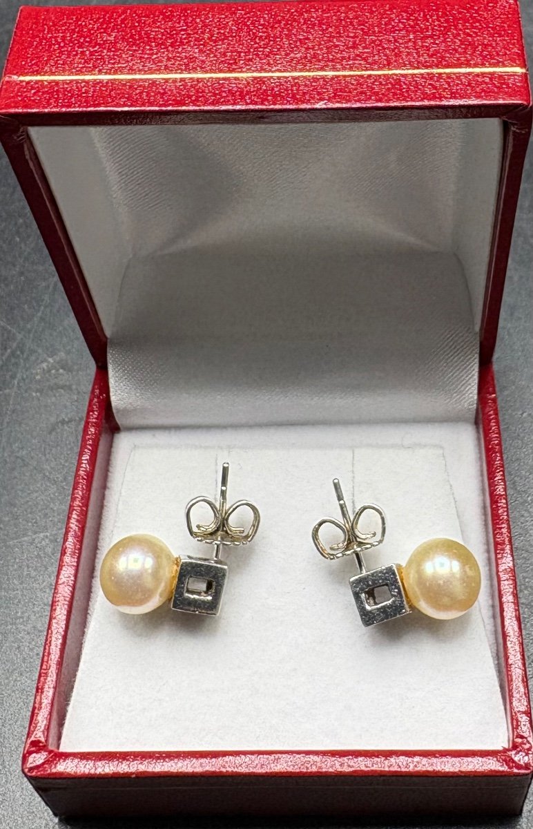 Pair Of Sterling Silver Oxide And French Cultured Pearl Earrings From The 1980s-photo-4