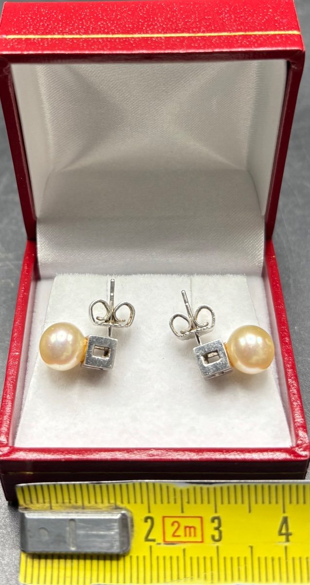 Pair Of Sterling Silver Oxide And French Cultured Pearl Earrings From The 1980s-photo-3