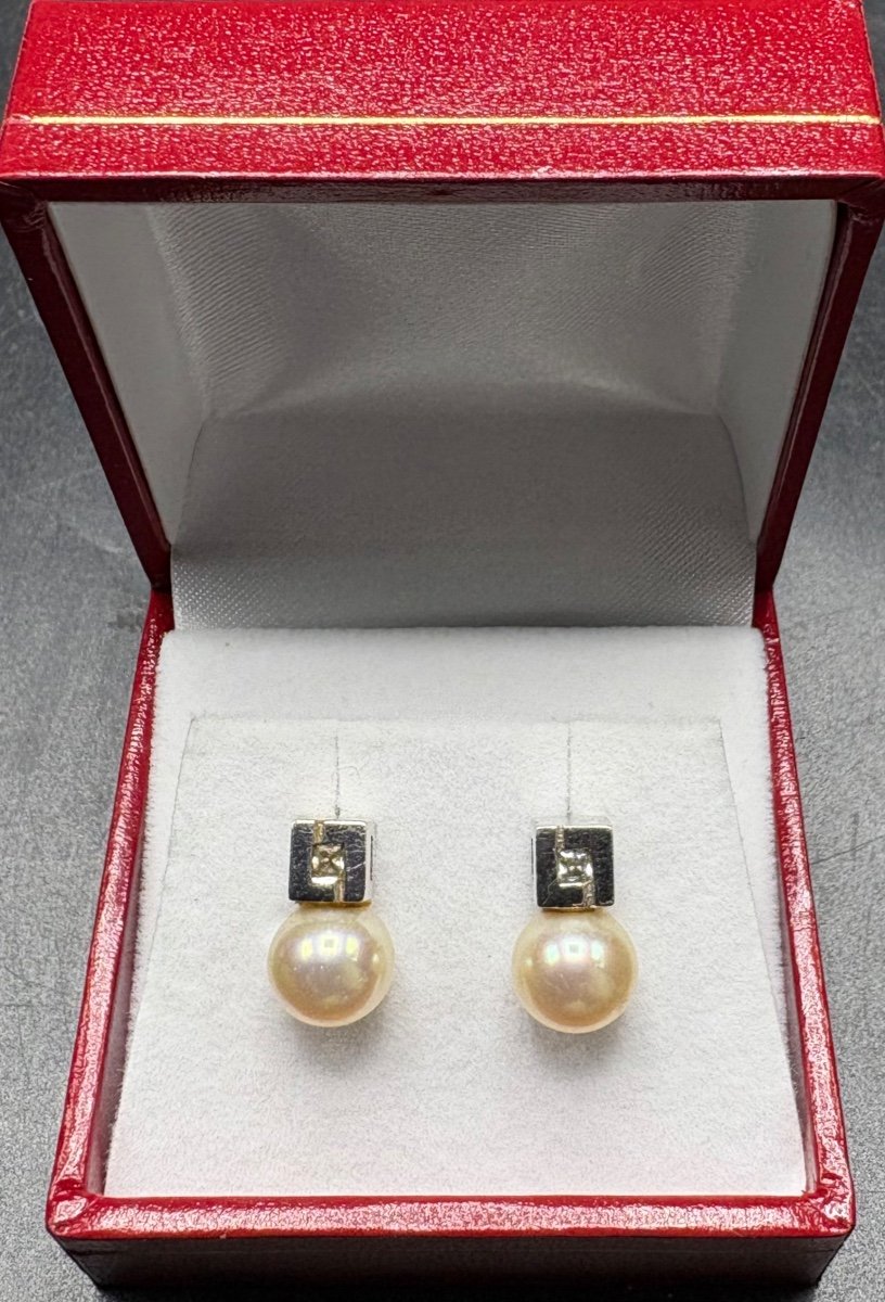 Pair Of Sterling Silver Oxide And French Cultured Pearl Earrings From The 1980s