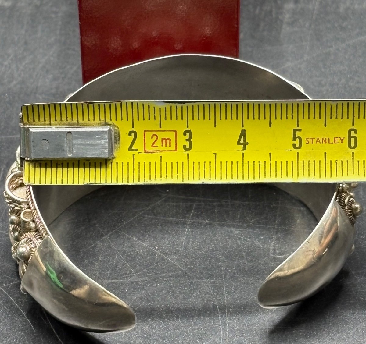 1900s Cambodian Sterling Silver Open Bangle Bracelet-photo-4