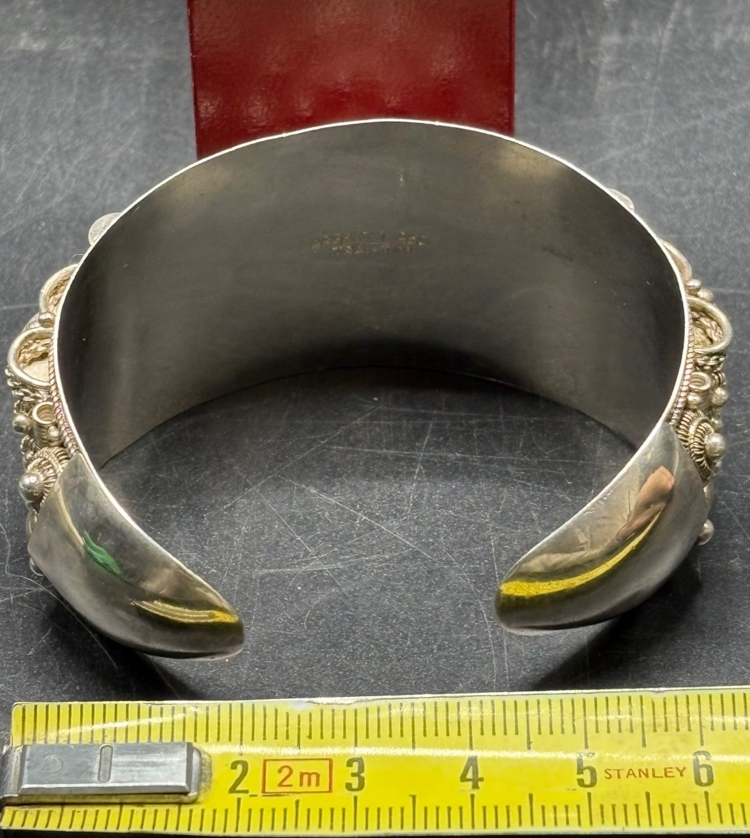 1900s Cambodian Sterling Silver Open Bangle Bracelet-photo-6