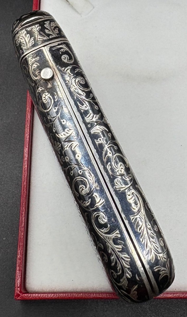 Cigarette Holder And Pyrogen In Solid Silver Nieillé French 19th Century-photo-4