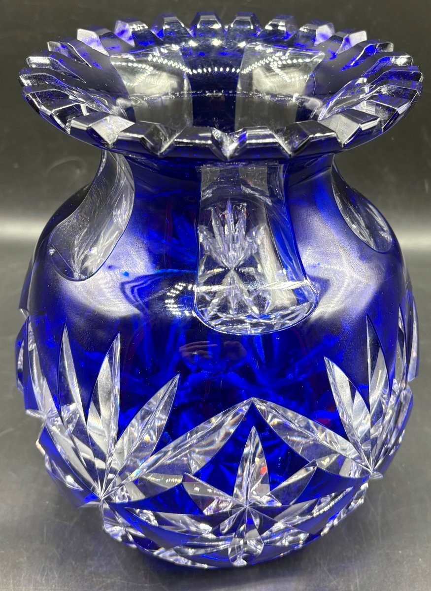 Vase En Cristal En Overlay Soufflé Taillé Bohème Vers 1900-photo-2