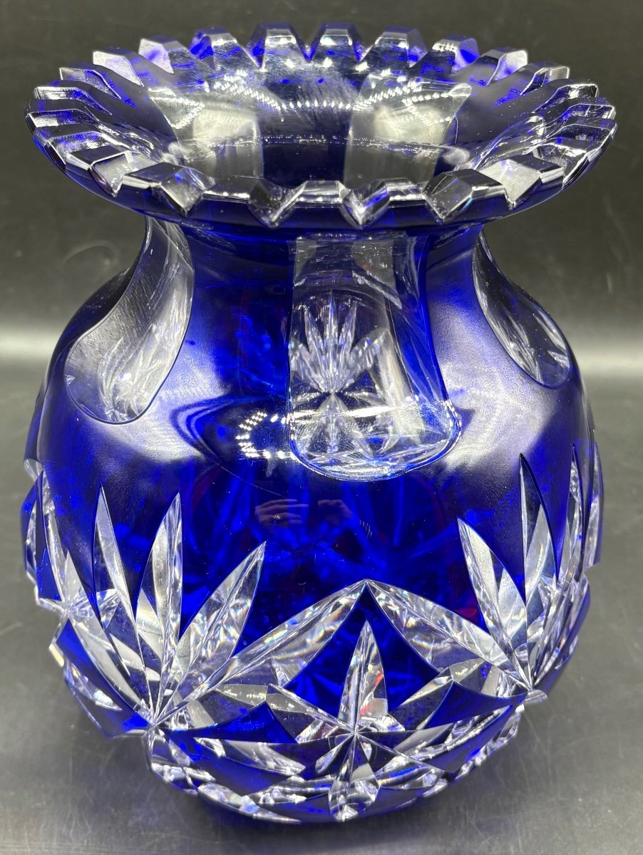 Vase En Cristal En Overlay Soufflé Taillé Bohème Vers 1900-photo-3