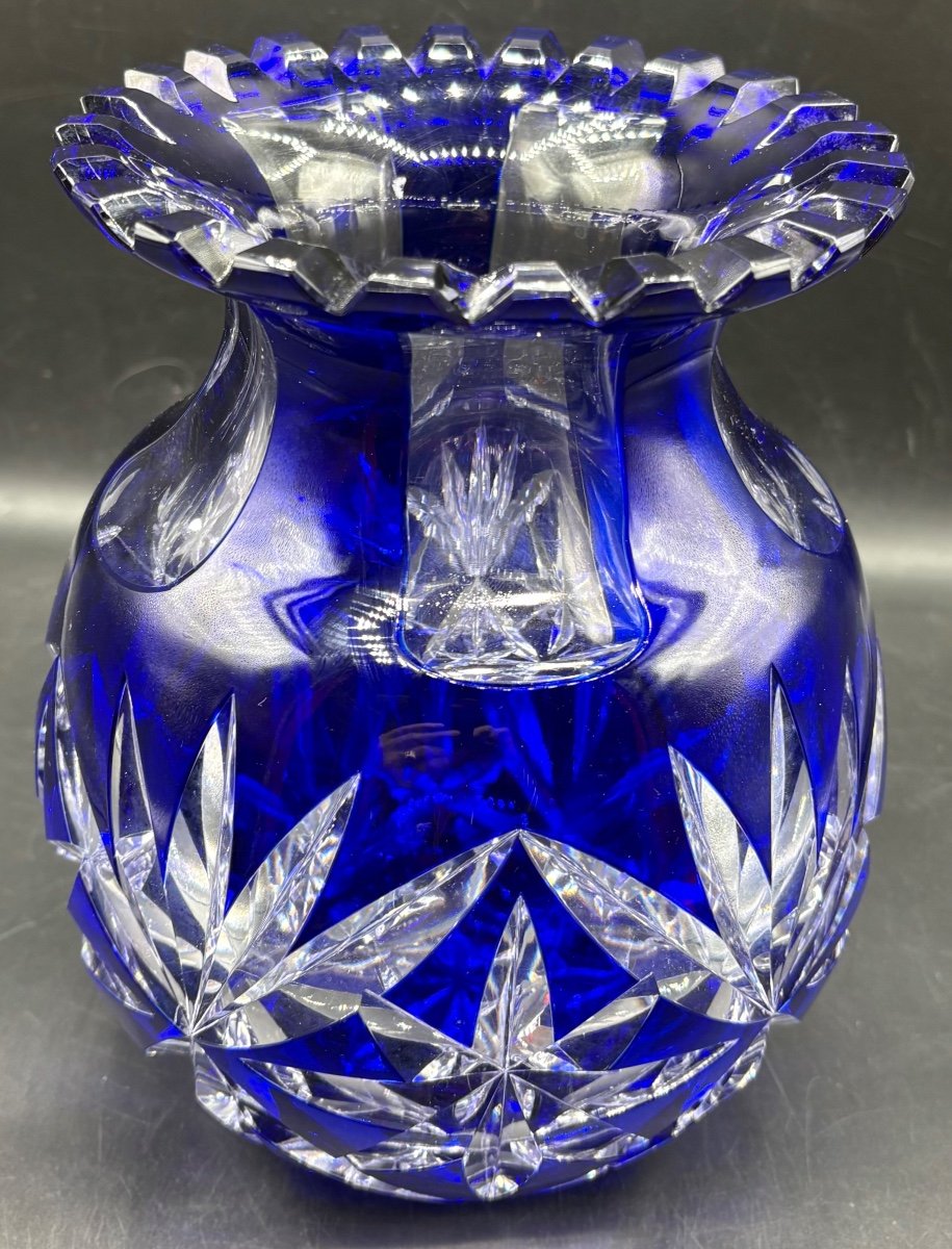 Vase En Cristal En Overlay Soufflé Taillé Bohème Vers 1900