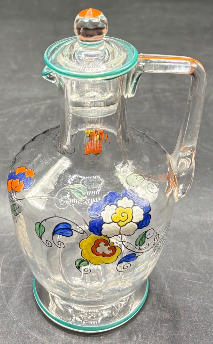 1920s Sèvres Enameled Blown Crystal Carafe