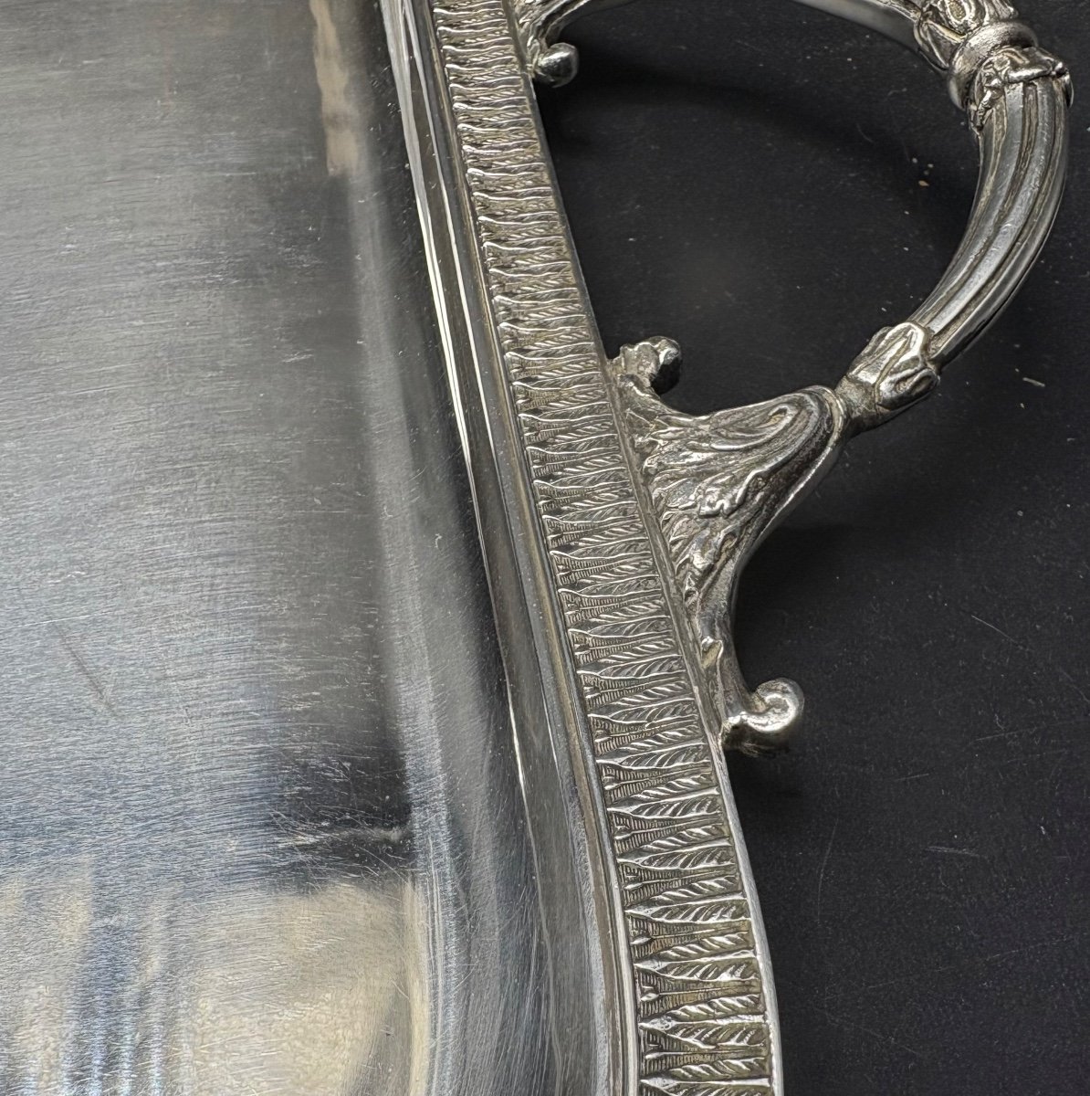 Large Solid Silver Serving Tray By Queille 1880s/90s-photo-2