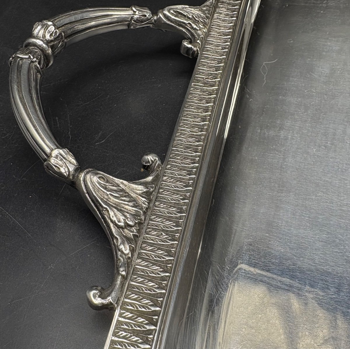 Large Solid Silver Serving Tray By Queille 1880s/90s-photo-3