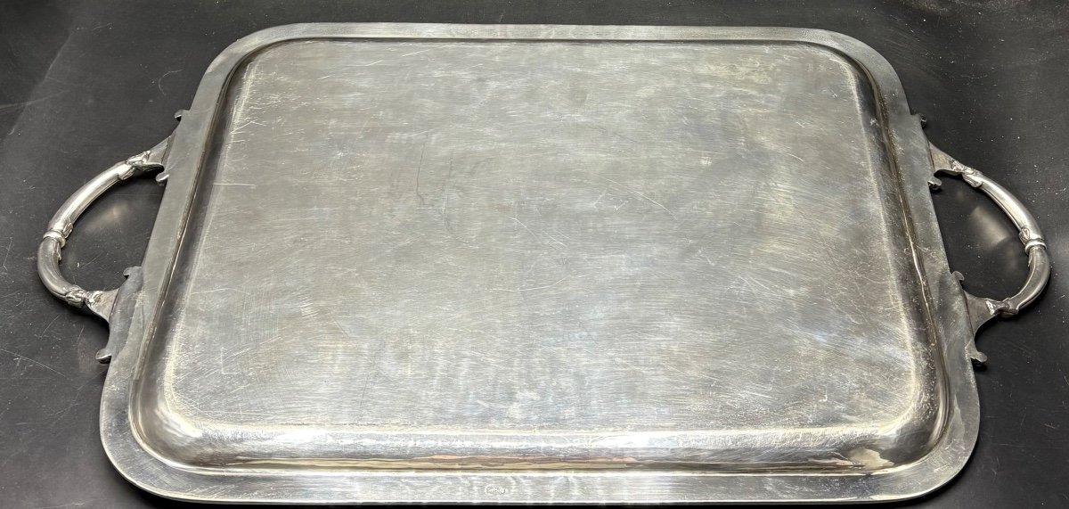 Large Solid Silver Serving Tray By Queille 1880s/90s-photo-4