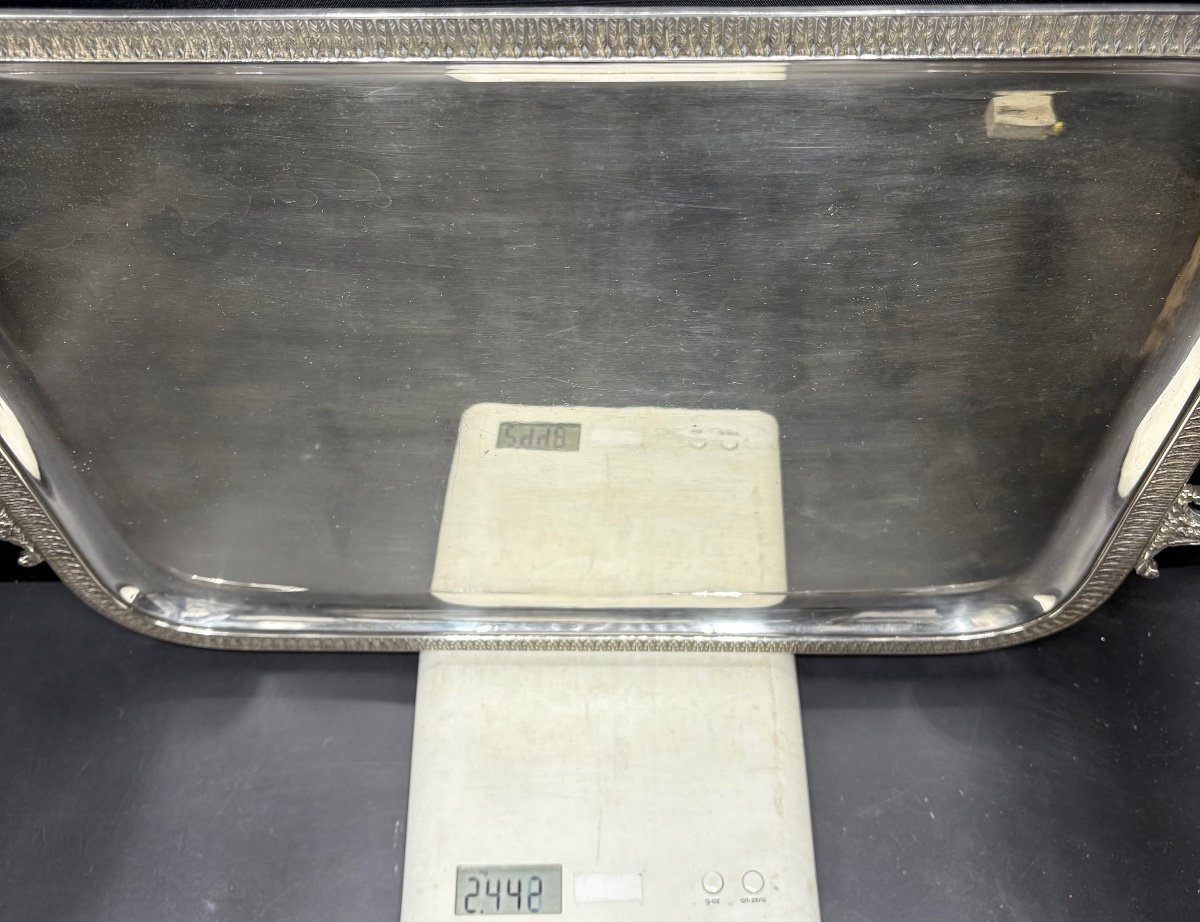 Large Solid Silver Serving Tray By Queille 1880s/90s-photo-8