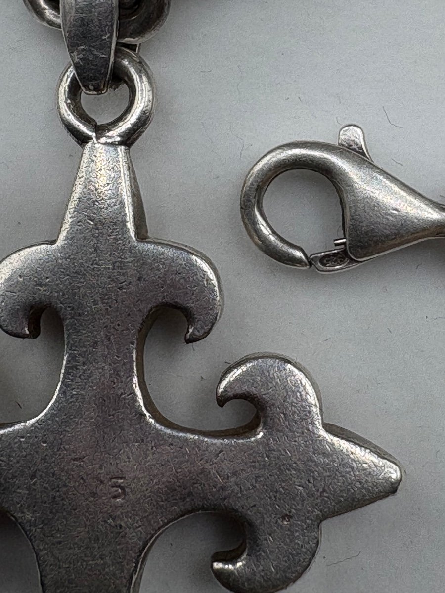 Cross And Its Chain In Solid Silver From The 1950s/60s, French-photo-3