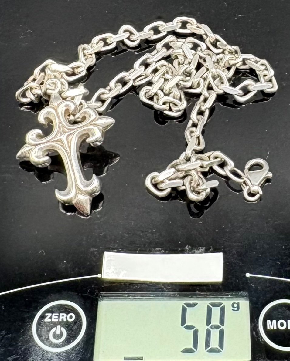 Cross And Its Chain In Solid Silver From The 1950s/60s, French-photo-7