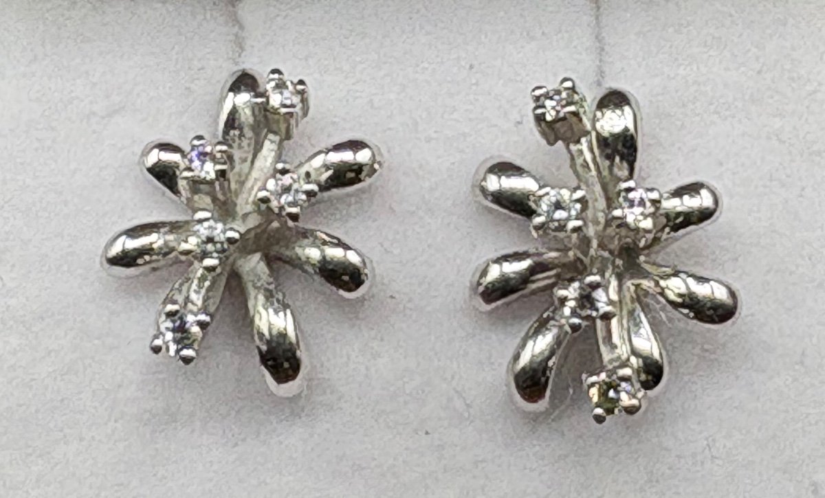 Paire De Boucles D’oreille En Argent Massif Oxydes Français Des Années 1980-photo-3