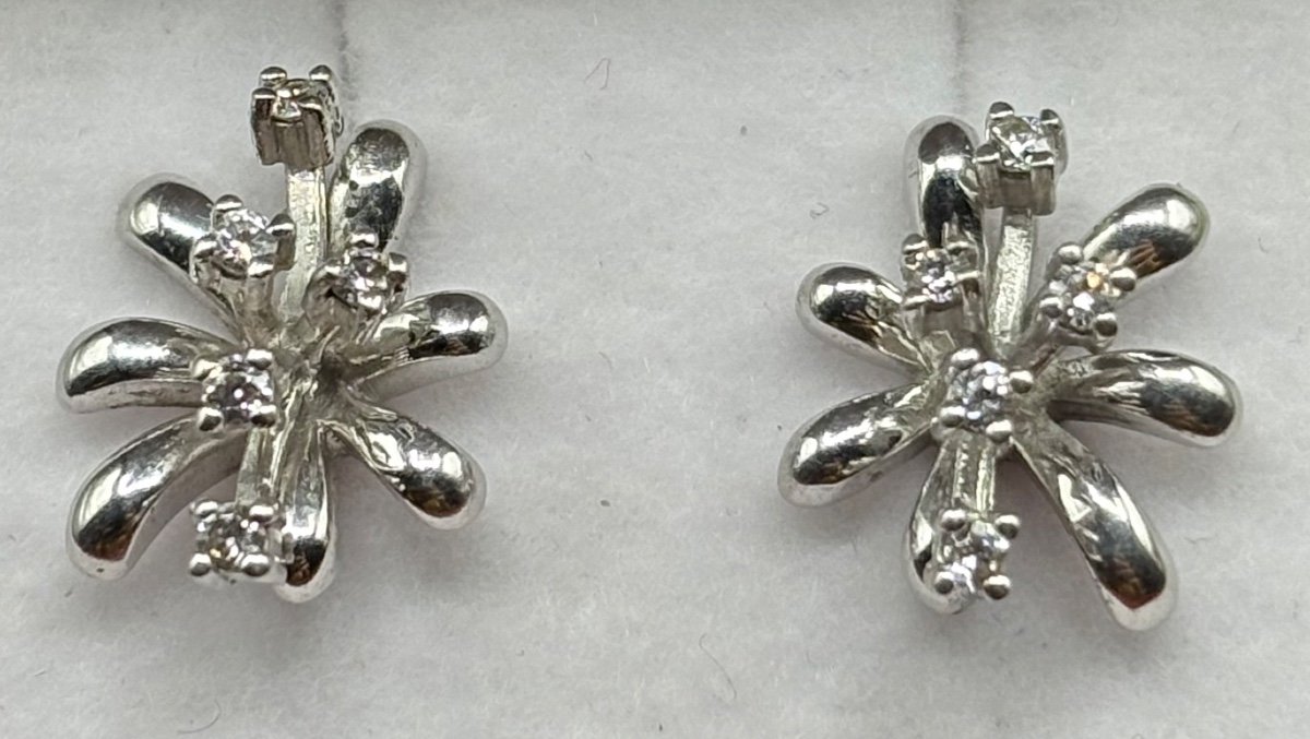 Paire De Boucles D’oreille En Argent Massif Oxydes Français Des Années 1980-photo-4