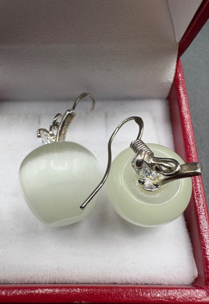 Pair Of Earrings In Solid Silver Oxide And Natural Stone, European From The 1980s-photo-4