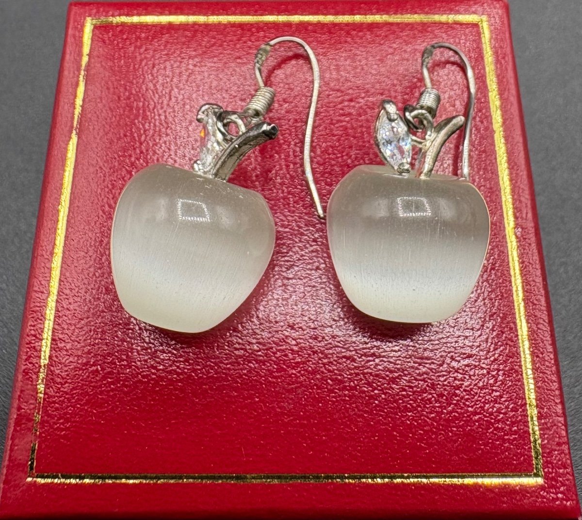 Pair Of Earrings In Solid Silver Oxide And Natural Stone, European From The 1980s-photo-3